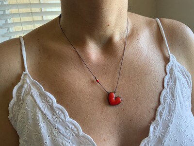 Fidget Jewelry Red Heart Necklace, Tiny Valentines Gift Ceramic Y2k Necklace, Boho Pendant Accessories, Handmade Charm, Unique Design Gifts - image6